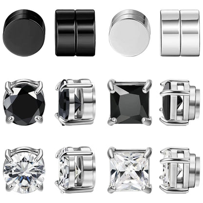 NEWITIN 6 Pairs Stainless Steel Magnetic Stud Earrings for Men Magnetic Earrings Men Clip on Earrings Non Piercing Earrings Unisex CZ Magnetic Earrings Diamond Earrings for Women Men